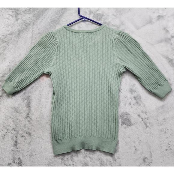 Marled Sweater Womens XS Green Crew Neck Half Sleeves Pullover Stretch Knit - Picture 2 of 8